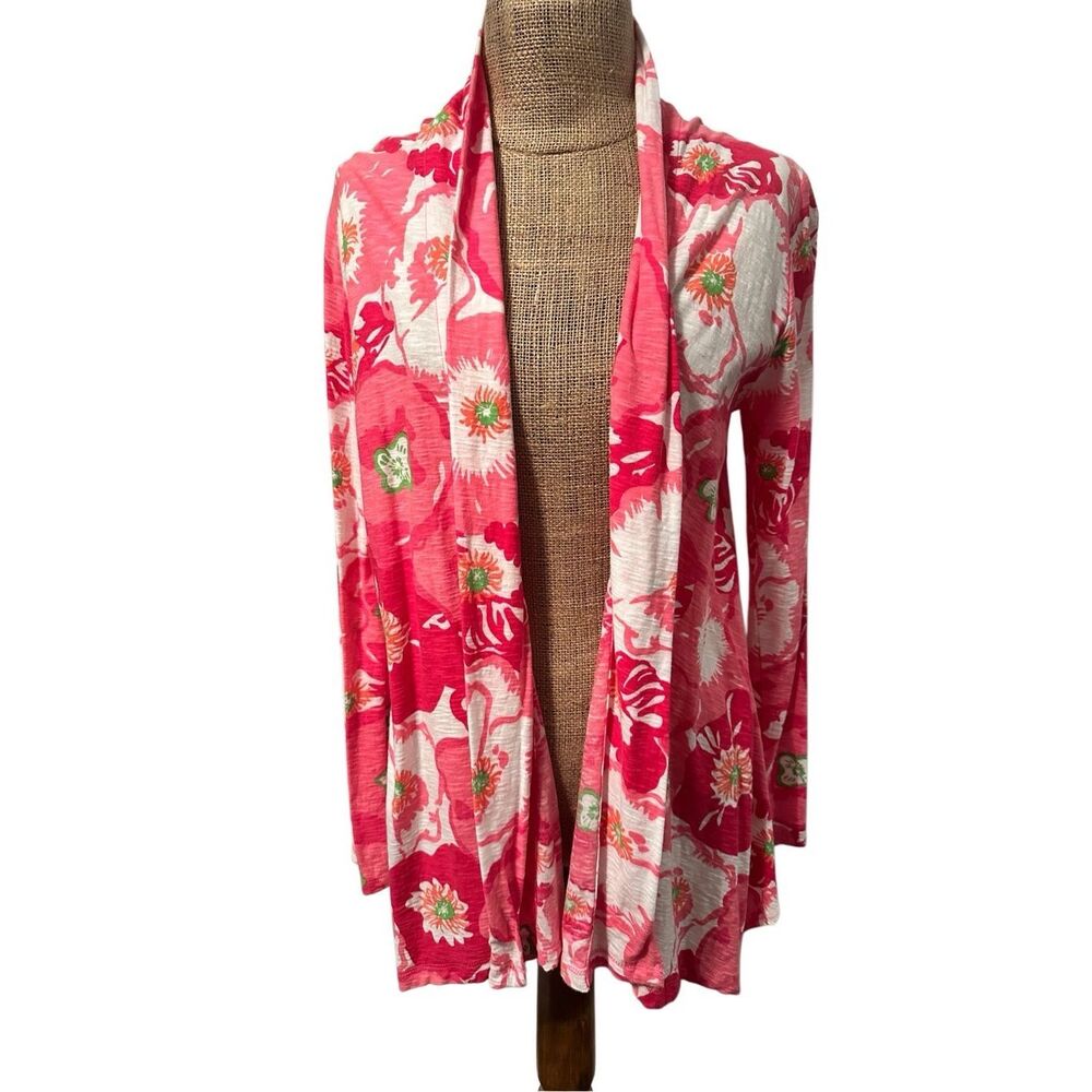 Lilly Pulitzer pink cotton floral cardigan sz large